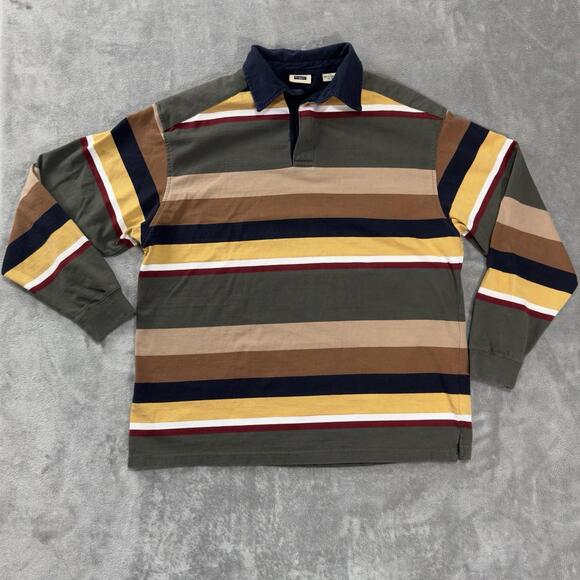 Haggar Rugby Shirt Mens Large Heavy Cotton Striped Long Sleeve - Picture 2 of 9